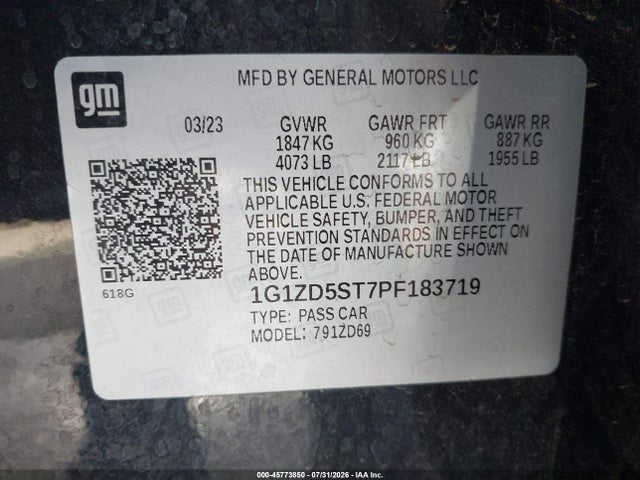 Auction sale of the 2023 Chevrolet Malibu Fwd 1lt, vin: 1G1ZD5ST7PF183719, lot number: 45773850