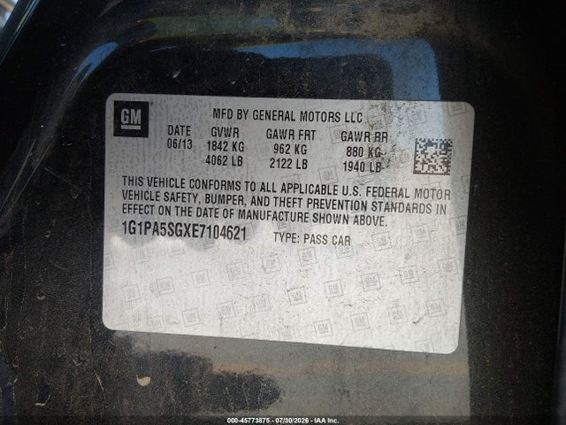 1G1PA5SGXE7104621 Chevrolet Cruze Ls Auto