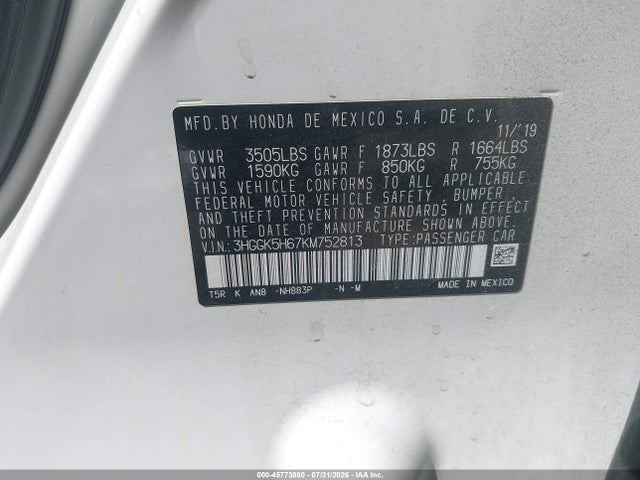 3HGGK5H67KM752813 Honda Fit Sport