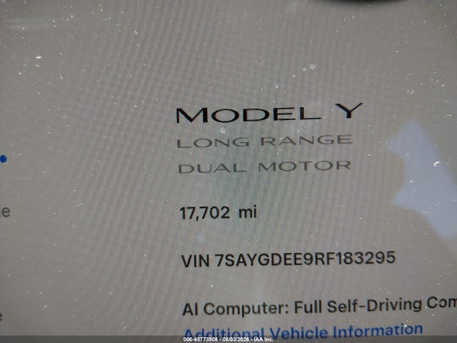 Продажа на аукционе авто 2024 Tesla Model Y Long Range Dual Motor All-wheel Drive, vin: 7SAYGDEE9RF183295, номер лота: 45773908