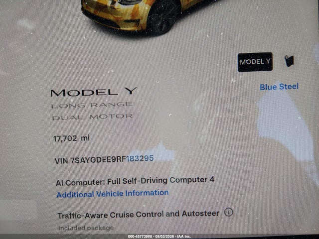Продажа на аукционе авто 2024 Tesla Model Y Long Range Dual Motor All-wheel Drive, vin: 7SAYGDEE9RF183295, номер лота: 45773908