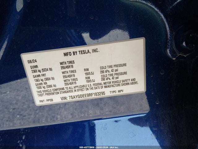 Продажа на аукционе авто 2024 Tesla Model Y Long Range Dual Motor All-wheel Drive, vin: 7SAYGDEE9RF183295, номер лота: 45773908
