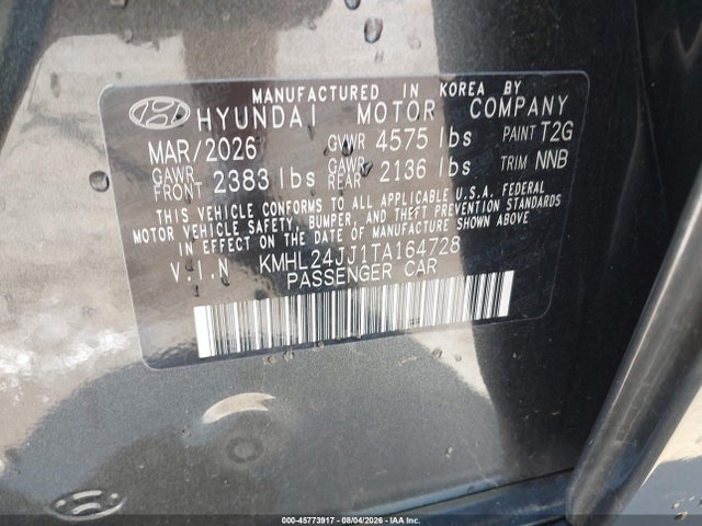Aukcja sprzedaży 2026 Hyundai Sonata Hybrid Blue, vin: KMHL24JJ1TA164728, numer aukcji: 45773917