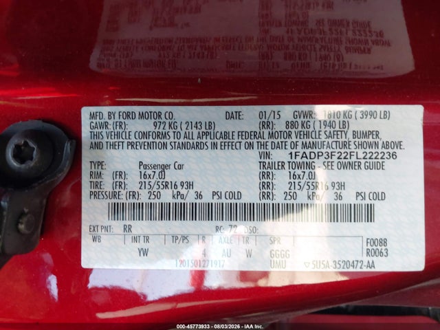 Aukcja sprzedaży 2015 Ford Focus Se, vin: 1FADP3F22FL222236, numer aukcji: 45773933