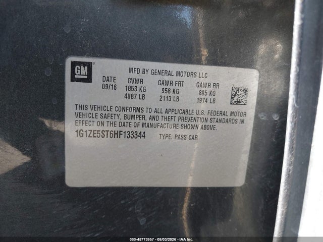 2017 Chevrolet Malibu 1lt მანქანა იყიდება აუქციონზე, vin: 1G1ZE5ST6HF133344, აუქციონის ნომერი: 45773957