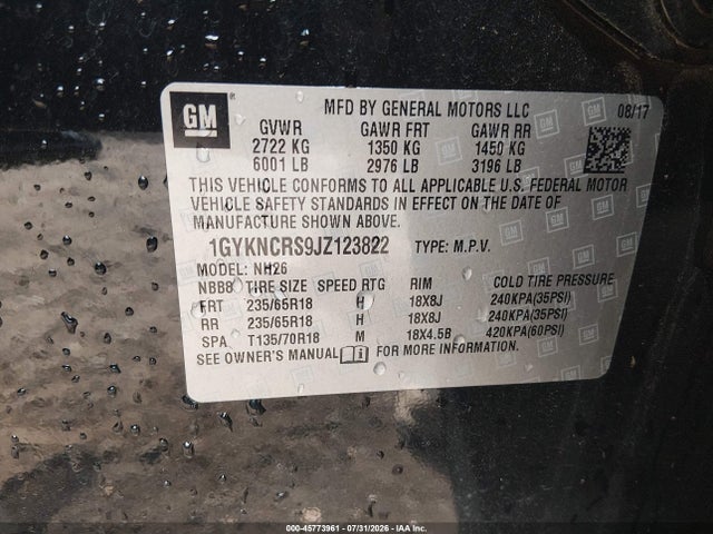2018 Cadillac Xt5 Luxury მანქანა იყიდება აუქციონზე, vin: 1GYKNCRS9JZ123822, აუქციონის ნომერი: 45773961