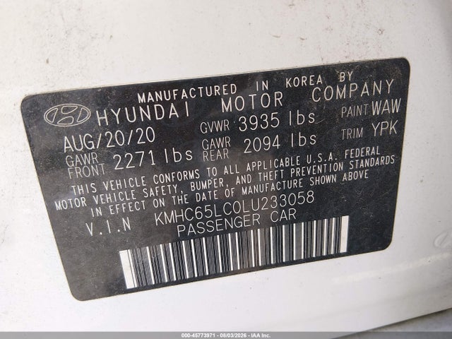 2020 Hyundai Ioniq Hybrid Blue მანქანა იყიდება აუქციონზე, vin: KMHC65LC0LU233058, აუქციონის ნომერი: 45773971