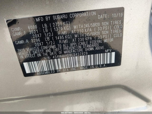 Subaru Ascent Premium 2020 4S4WMAHD9L3427929 Image 9