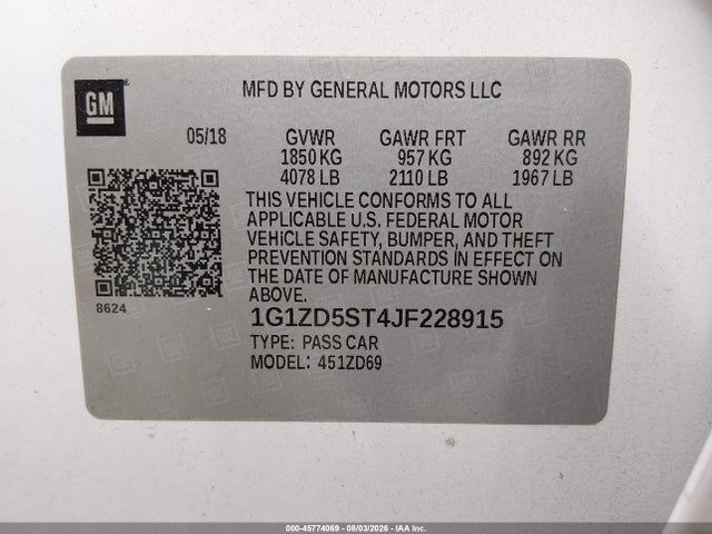 Chevrolet MALIBU LT 2018 1G1ZD5ST4JF228915 Image 9