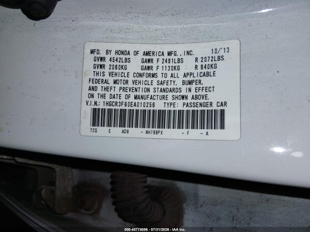 1HGCR3F80EA010256 Honda Accord Ex-l V-6