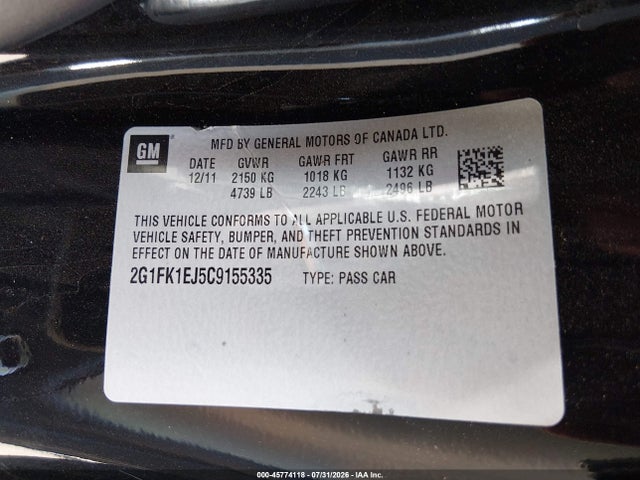 Aukcja sprzedaży 2012 Chevrolet Camaro 2ss, vin: 2G1FK1EJ5C9155335, numer aukcji: 45774118