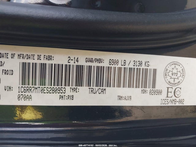 2014 Ram 1500 Sport მანქანა იყიდება აუქციონზე, vin: 1C6RR7MT0ES280953, აუქციონის ნომერი: 45774152