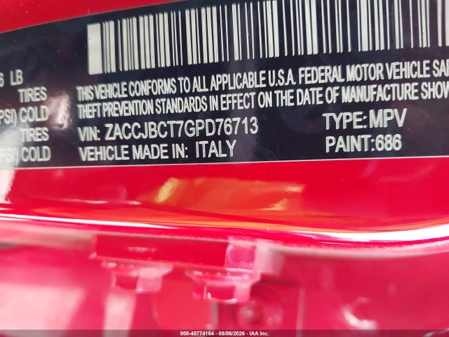 45774164 :رقم المزاد ، ZACCJBCT7GPD76713 vin ، 2016 Jeep Renegade Trailhawk مزاد بيع
