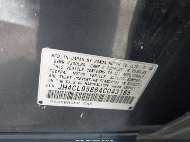 45774168 :رقم المزاد ، JH4CL95864C043185 vin ، 2004 Acura Tsx مزاد بيع
