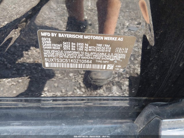 Продаж на аукціоні авто 2019 Bmw X3 M40i, vin: 5UXTS3C51K0Z10564, номер лоту: 45774170