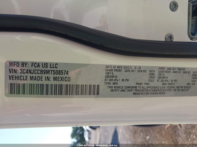Auction sale of the 2021 Jeep Compass Limited Fwd, vin: 3C4NJCCB9MT508574, lot number: 45774176