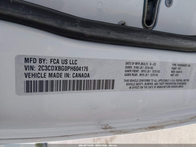 2023 Dodge Charger Sxt მანქანა იყიდება აუქციონზე, vin: 2C3CDXBG0PH604176, აუქციონის ნომერი: 45774180