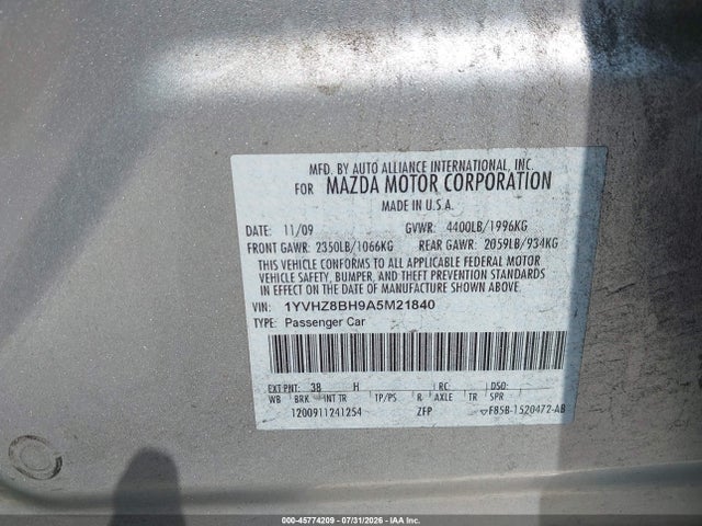 Aukcja sprzedaży 2010 Mazda Mazda6 I Sport, vin: 1YVHZ8BH9A5M21840, numer aukcji: 45774209
