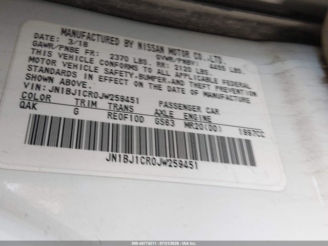 Продаж на аукціоні авто 2018 Nissan Rogue Sport S, vin: JN1BJ1CR0JW259451, номер лоту: 45774211