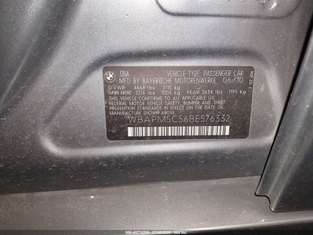45774259 :رقم المزاد ، WBAPM5C56BE576332 vin ، 2011 Bmw 335i مزاد بيع