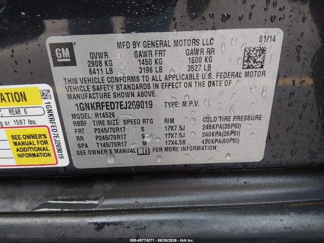 Auction sale of the 2014 Chevrolet Traverse Ls, vin: 1GNKRFED7EJ269019, lot number: 45774271
