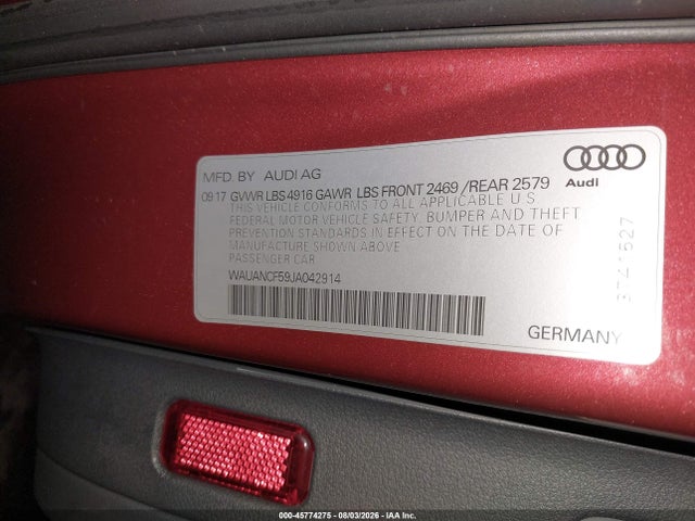 2018 Audi A5 2.0t Premium მანქანა იყიდება აუქციონზე, vin: WAUANCF59JA042914, აუქციონის ნომერი: 45774275