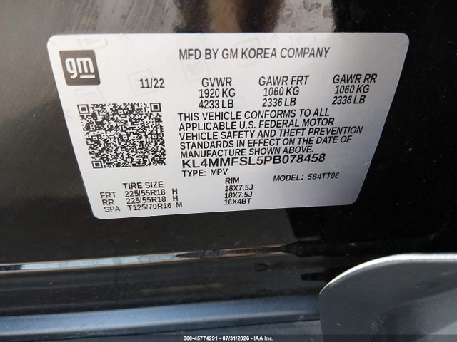 45774291 :رقم المزاد ، KL4MMFSL5PB078458 vin ، 2023 Buick Encore Gx Essence Fwd مزاد بيع