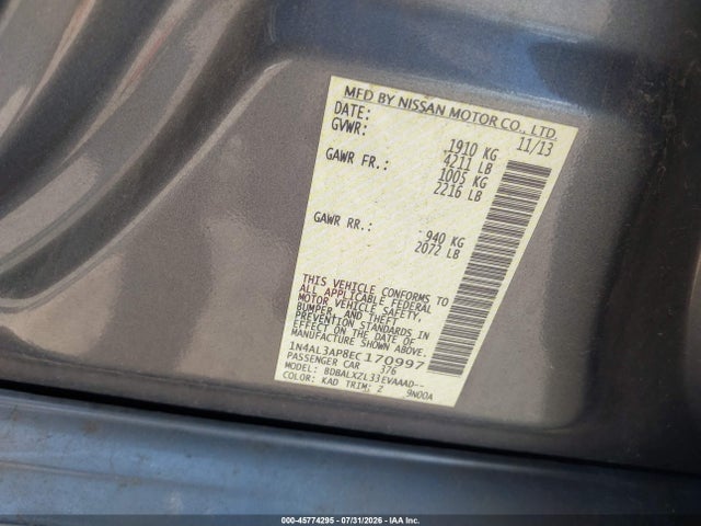 Nissan Altima 2.5 Sl 2014 1N4AL3AP8EC170997 Image 9