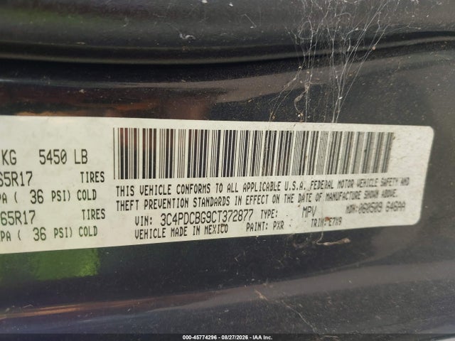 Aukcja sprzedaży 2012 Dodge Journey Sxt, vin: 3C4PDCBG9CT372877, numer aukcji: 45774296