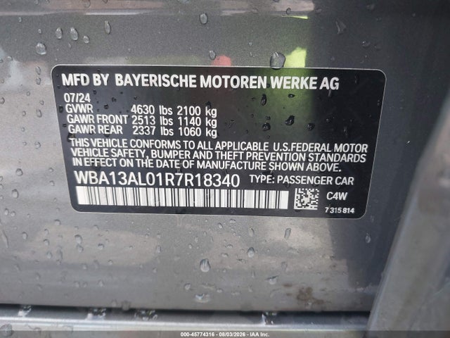 45774316 :رقم المزاد ، WBA13AL01R7R18340 vin ، 2024 Bmw M235 Gran Coupe I Xdrive مزاد بيع