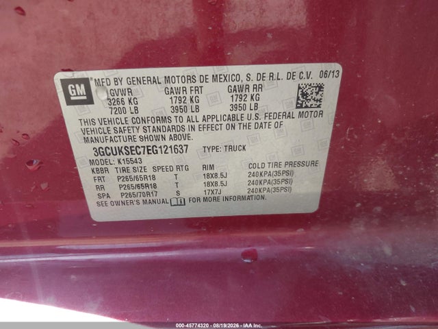45774320 :رقم المزاد ، 3GCUKSEC7EG121637 vin ، 2014 Chevrolet Silverado 1500 Ltz مزاد بيع