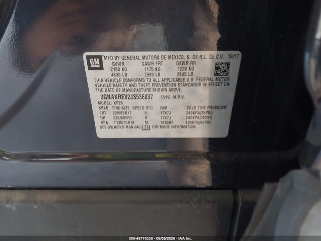 Aukcja sprzedaży 2018 Chevrolet Equinox Ls, vin: 3GNAXREV2JS536037, numer aukcji: 45774338