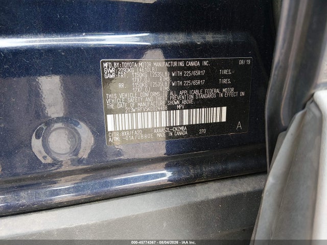 Продажа на аукционе авто 2019 Toyota Rav4 Xle, vin: 2T3W1RFV5KC024468, номер лота: 45774367