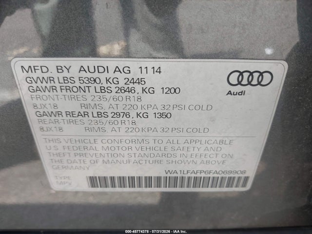 Aukcja sprzedaży 2015 Audi Q5 2.0t Premium, vin: WA1LFAFP6FA069908, numer aukcji: 45774378