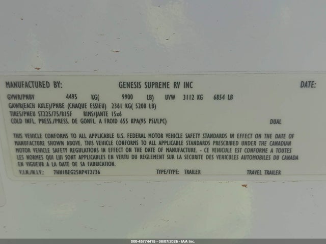Genesis Supreme 23ss 2022 7HN1BEG25NP472736 Image 9