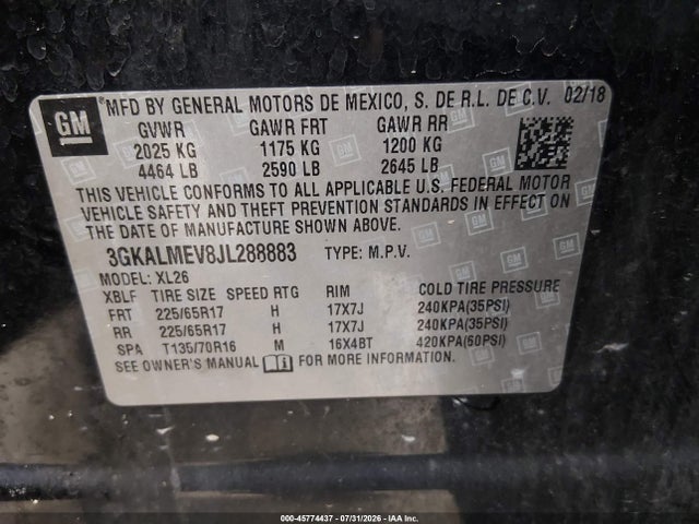 Aukcja sprzedaży 2018 Gmc Terrain Sle, vin: 3GKALMEV8JL288883, numer aukcji: 45774437