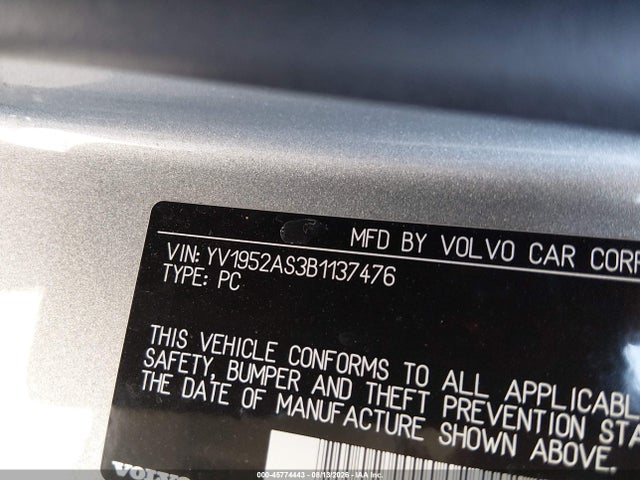 2011 Volvo S80 3.2 მანქანა იყიდება აუქციონზე, vin: YV1952AS3B1137476, აუქციონის ნომერი: 45774443