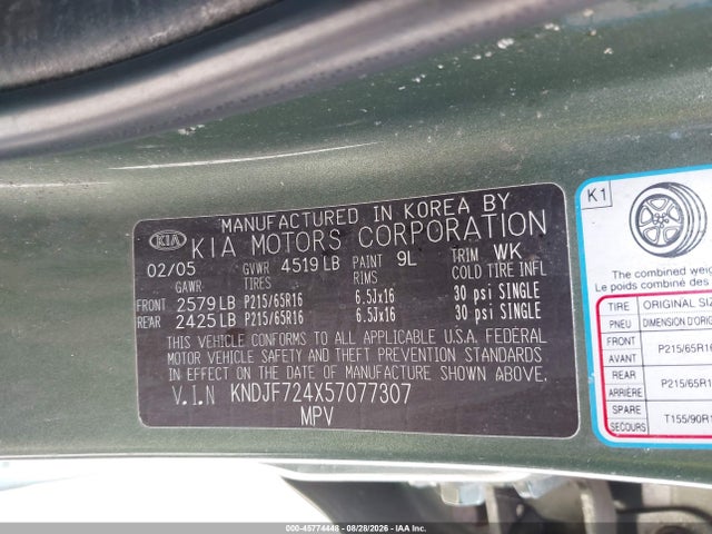 Aukcja sprzedaży 2005 Kia Sportage Lx, vin: KNDJF724X57077307, numer aukcji: 45774448