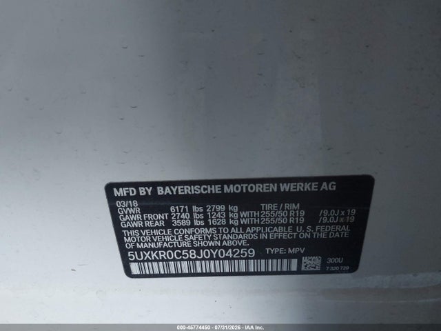 Aukcja sprzedaży 2018 Bmw X5 Xdrive35i, vin: 5UXKR0C58J0Y04259, numer aukcji: 45774450