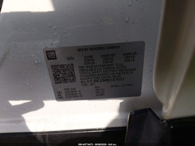 2024 Buick Envista Sport Touring Fwd მანქანა იყიდება აუქციონზე, vin: KL47LBE29RB167657, აუქციონის ნომერი: 45774472