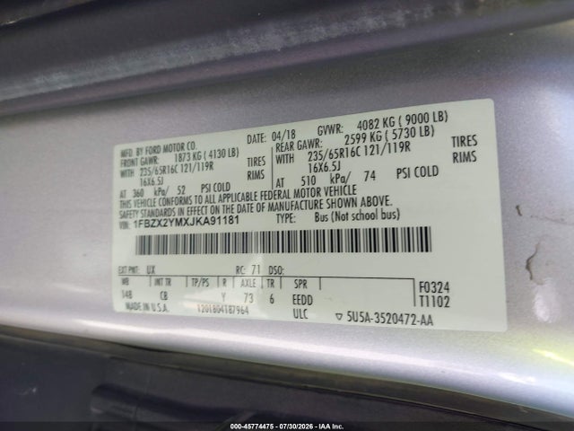 Ford Transit-350 Xlt 2018 1FBZX2YMXJKA91181 Image 9