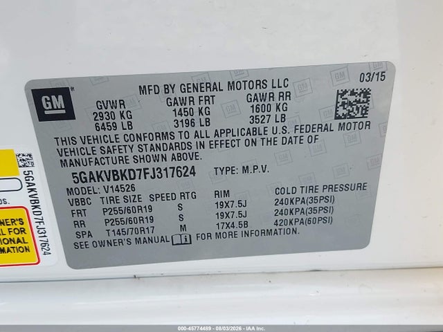 Buick Enclave Leather 2015 5GAKVBKD7FJ317624 Image 9