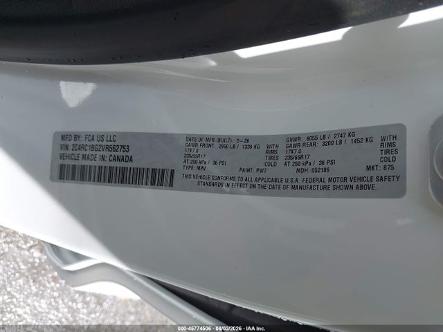 Продажа на аукционе авто 2027 Chrysler Pacifica, vin: 2C4RC1BG2VR562753, номер лота: 45774506