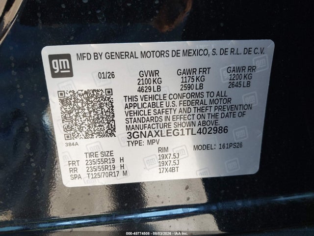 Продажа на аукционе авто 2026 Chevrolet Equinox Fwd Rs, vin: 3GNAXLEG1TL402986, номер лота: 45774508
