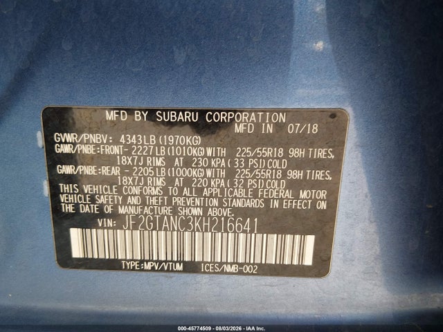 Продажа на аукционе авто 2019 Subaru Crosstrek 2.0i Limited, vin: JF2GTANC3KH216641, номер лота: 45774509