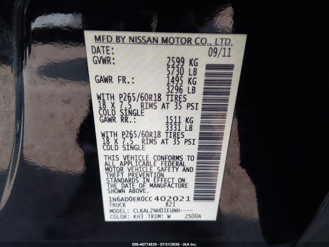 Продажа на аукционе авто 2012 Nissan Frontier Sv, vin: 1N6AD0ER0CC402021, номер лота: 45774535