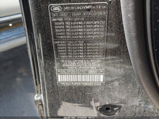 Продаж на аукціоні авто 2007 Land Rover Range Rover Sport Hse, vin: SALSF25457A119884, номер лоту: 45774551