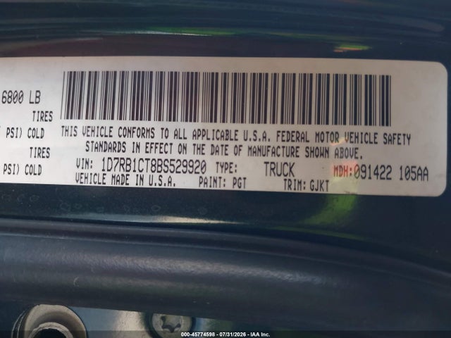 Продаж на аукціоні авто 2011 Ram Ram 1500 Laramie, vin: 1D7RB1CT8BS529920, номер лоту: 45774598
