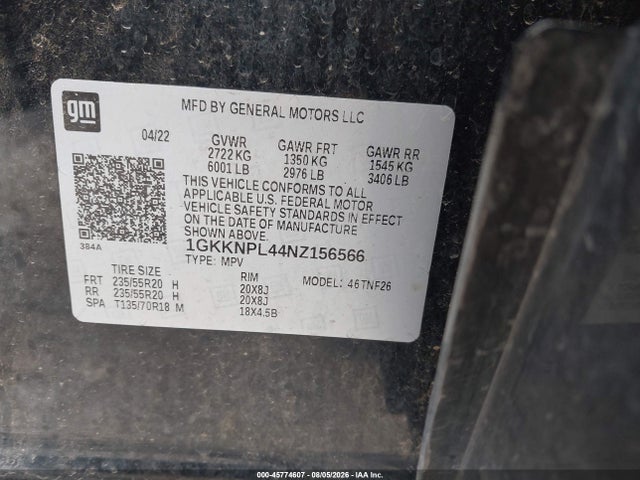 Продажа на аукционе авто 2022 Gmc Acadia Fwd Denali, vin: 1GKKNPL44NZ156566, номер лота: 45774607