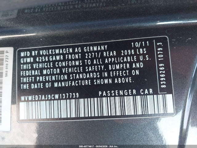2012 Volkswagen Gti 2-door მანქანა იყიდება აუქციონზე, vin: WVWED7AJ9CW137739, აუქციონის ნომერი: 45774617
